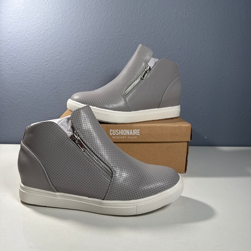 Cushionaire Hart‎ Grey Perforated Wedge Sneakers Memory Foam Women 8.5 M